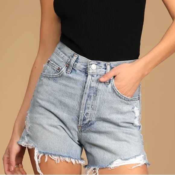 Agolde Pants - AGOLDE Dee Light Wash High-Rise Distressed Denim Shorts